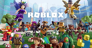 Roblox Character Lineup in City Park with Logo HD wallpaper