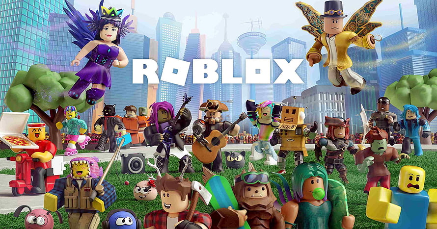 Roblox Character Lineup in City Park with Logo HD wallpaper