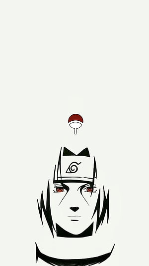 Minimalist Naruto Shippuden Character Portrait with Headband and Sharingan Eyes HD phone wallpaper