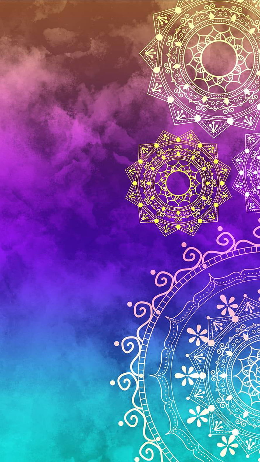 Vibrant Mandala Art on Gradient Purple and Teal Watercolor Background HD phone wallpaper