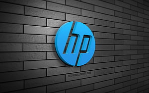 Hewlett-Packard 3D Logo on Dark Gray Brick Wall HD wallpaper