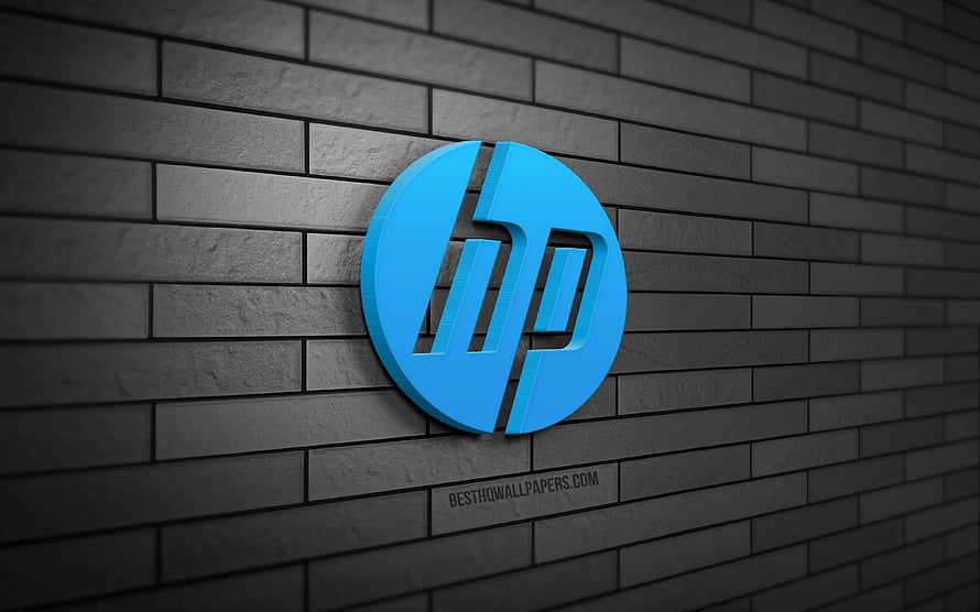 Hewlett-Packard 3D Logo on Dark Gray Brick Wall HD wallpaper