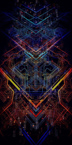 Neon Circuit Board Pattern with Symmetrical Digital Traces and Glowing Data Lines HD phone wallpaper