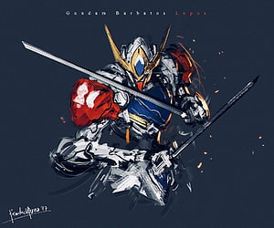 Gundam Barbatos Lupus Dual Sword Combat Illustration HD wallpaper