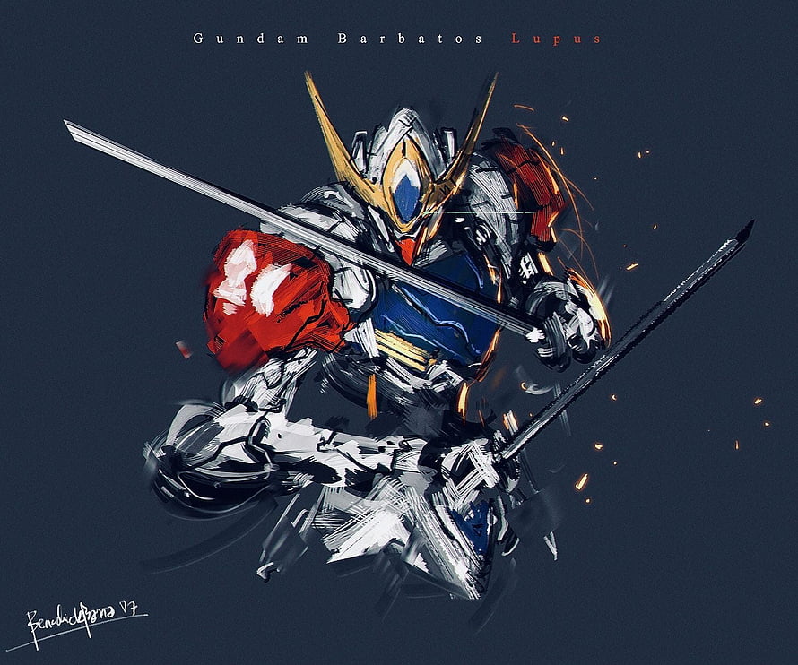 Gundam Barbatos Lupus Dual Sword Combat Illustration HD wallpaper