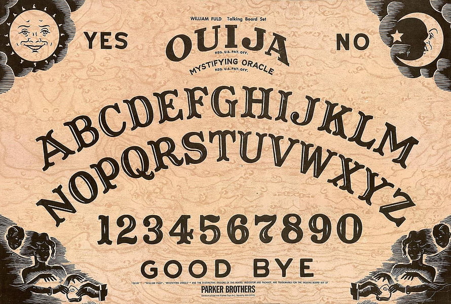 Vintage Ouija Board Design with Alphabet, Numbers, and Mystical Illustrations HD wallpaper
