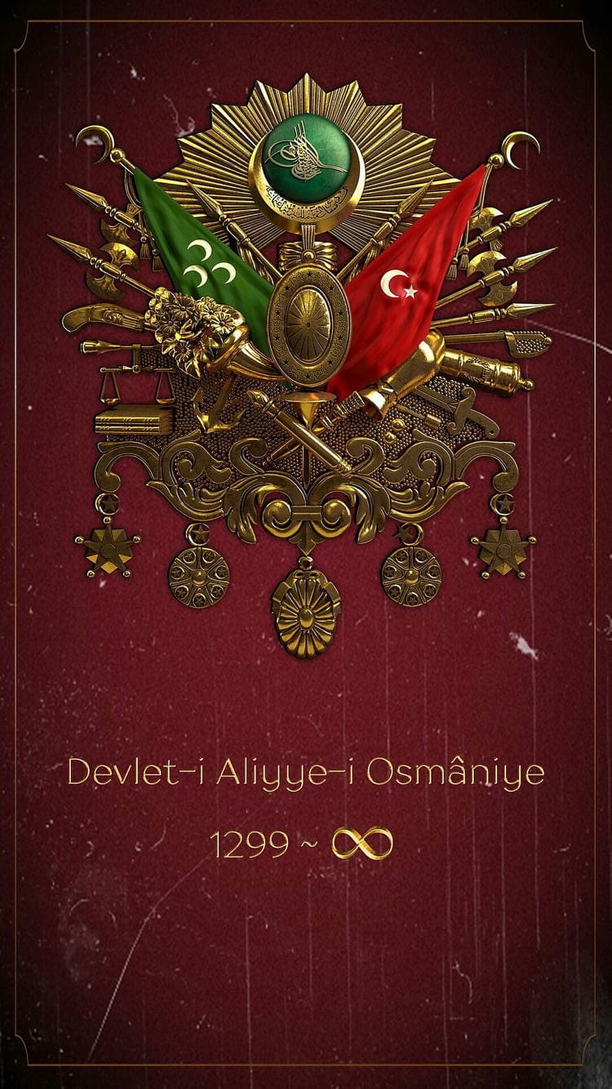 Ottoman Empire Golden Coat of Arms with Flags and Military Symbols on Maroon Background, Osmanlı Arması, arma, osmanli HD phone wallpaper