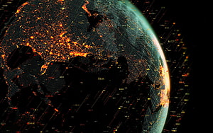Neon Digital Earth with Data Coordinates and Network Grid Overlay HD wallpaper