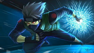 Kakashi Hatake Channeling Lightning Chakra in Dynamic Action Pose HD wallpaper