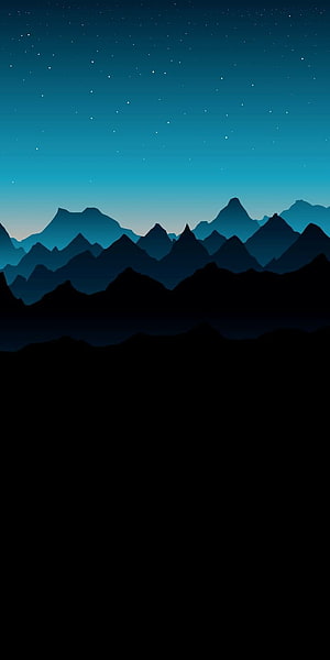 Minimalist Blue Mountain Silhouette Under Starry Night Sky HD phone wallpaper