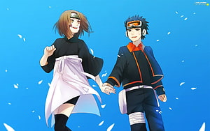 Obito and Rin Nohara Walking Together in Naruto Anime Illustration HD wallpaper