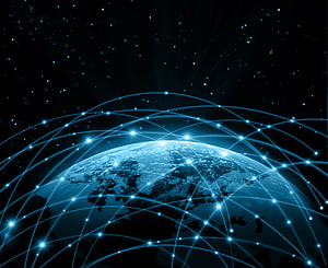 Glowing Digital Globe With Network Connections Against Starry Space Background HD wallpaper