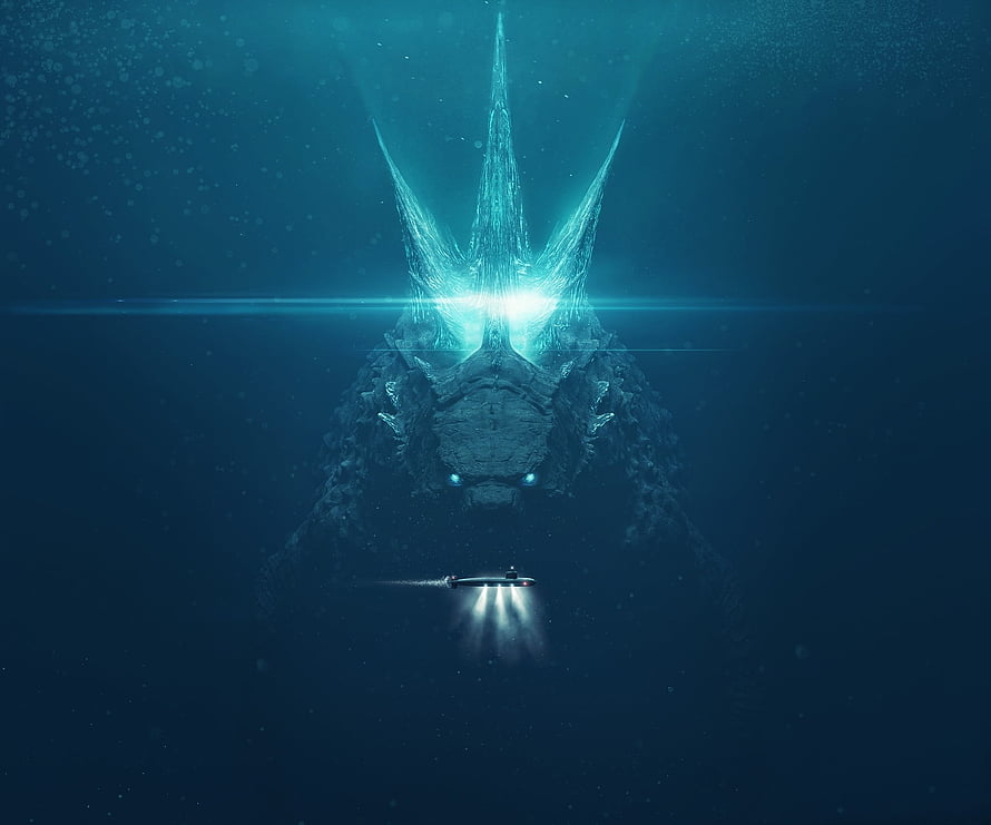 Godzilla: King of the Monsters Deep Sea Encounter with Submarine HD wallpaper