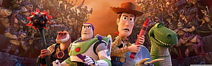 Toy Story That Time Forgot: Woody, Buzz, Rex, and Rattler Face the Stone Army HD wallpaper
