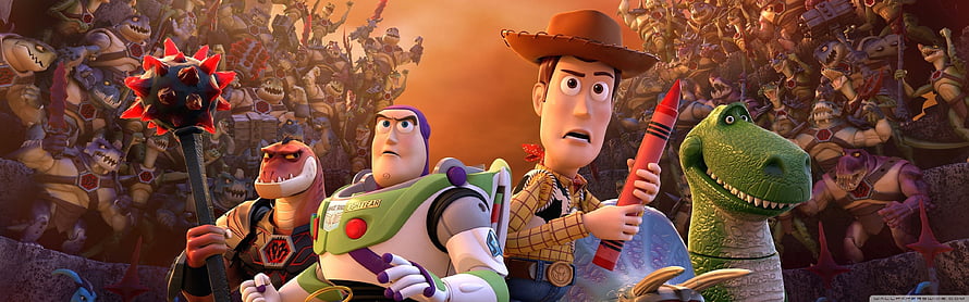 Toy Story That Time Forgot: Woody, Buzz, Rex, and Rattler Face the Stone Army HD wallpaper