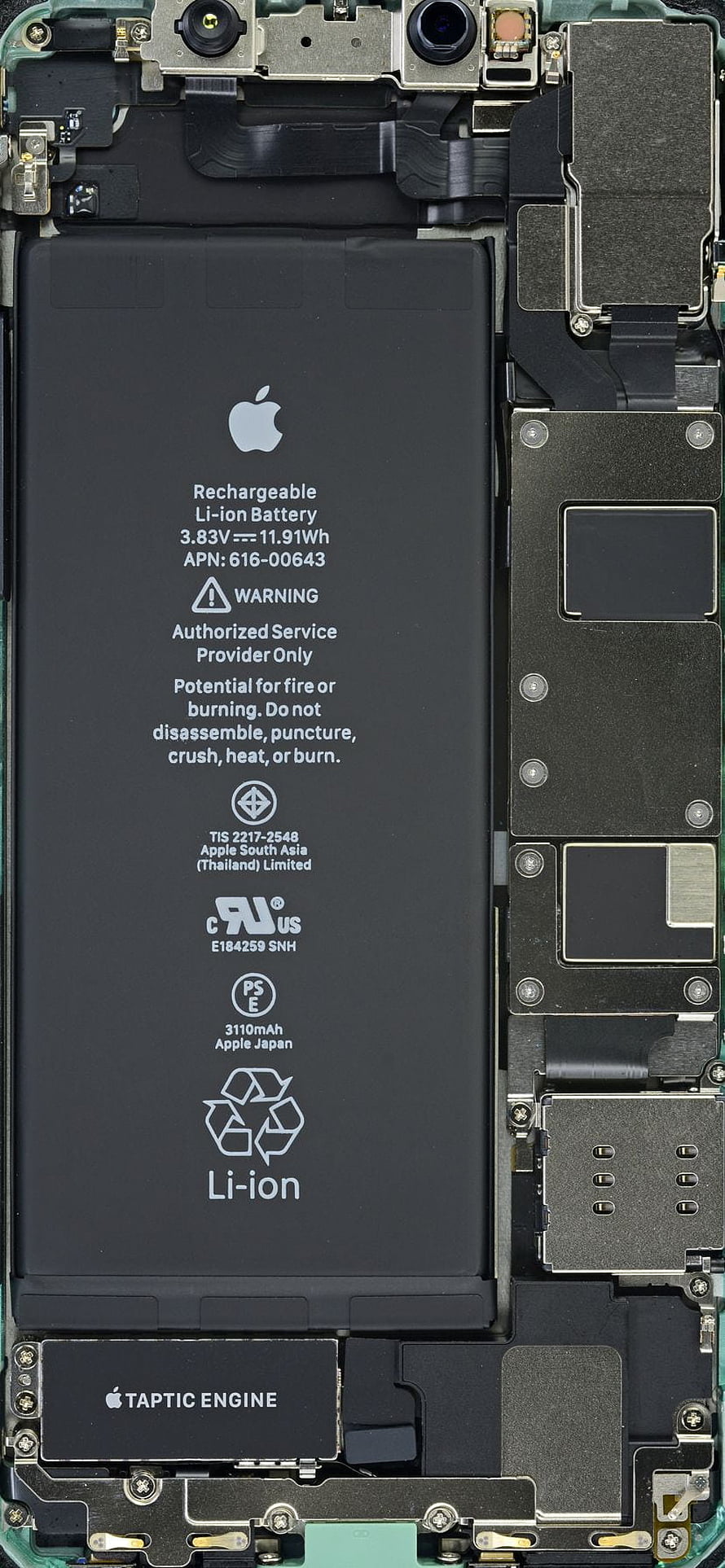 iPhone 11 Internal Hardware Layout Showing Battery and Taptic Engine HD phone wallpaper