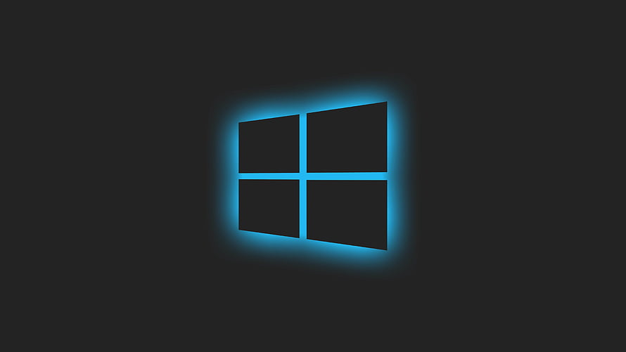 Windows 10 Logo with Neon Blue Glow on Dark Minimalist Background HD wallpaper