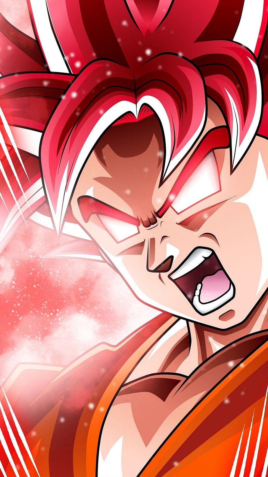Goku Super Saiyan God Anime Character with Fiery Red Hair and Intense Battle Expression HD phone wallpaper