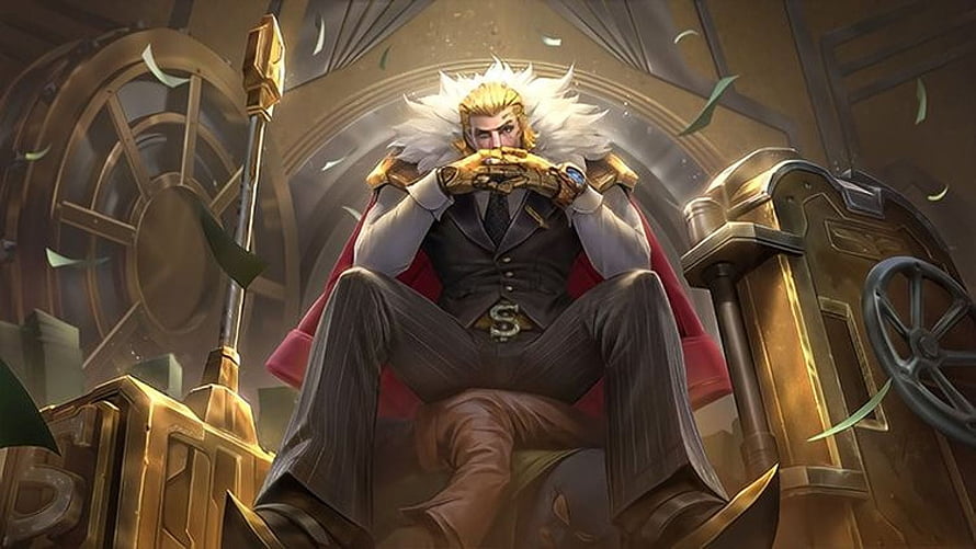 Tigreal Mobile Legends Character Artwork in Formal Suit and Red Cape HD wallpaper