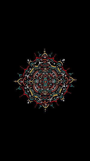 Intricate Multicolored Mandala Pattern on Black Background HD phone wallpaper