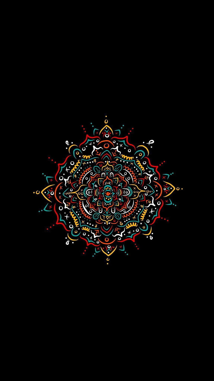 Intricate Multicolored Mandala Pattern on Black Background HD phone wallpaper