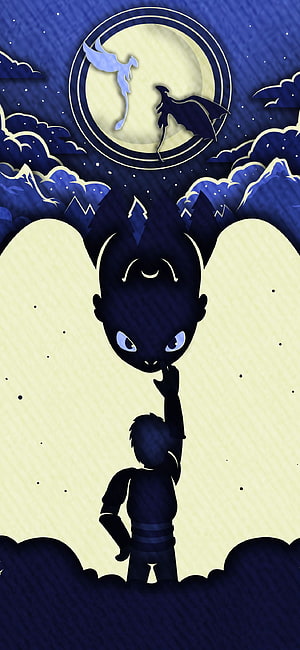 How To Train Your Dragon Toothless and Hiccup Night Sky Silhouette Artwork HD phone wallpaper