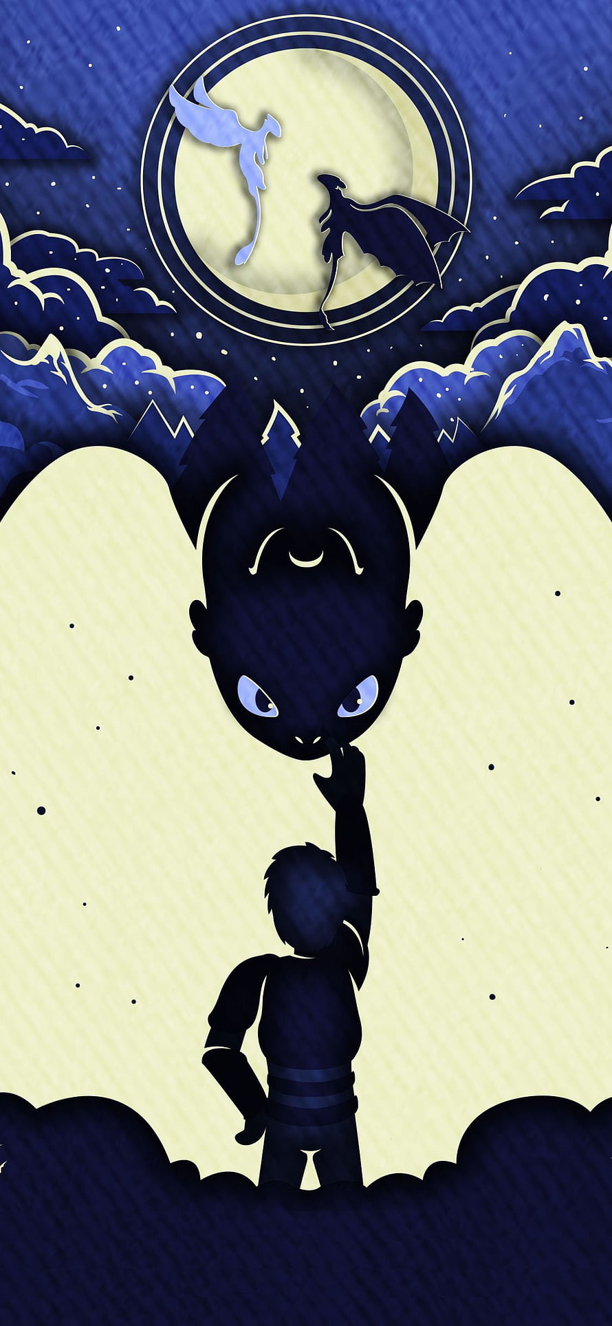 How To Train Your Dragon Toothless and Hiccup Night Sky Silhouette Artwork HD phone wallpaper