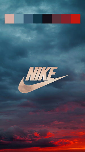Nike Logo Against Dramatic Sunset Sky With Color Palette Swatches HD phone wallpaper
