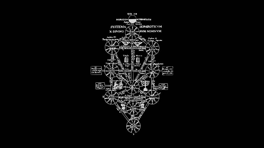 Kabbalistic Tree of Life Diagram with Latin Annotations on Black Background HD wallpaper