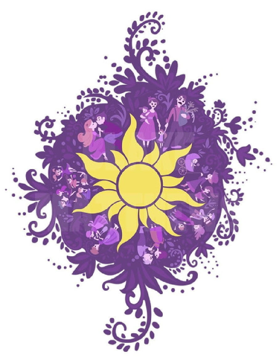 Tangled Sun Artwork Featuring Rapunzel and Flynn Rider in a Purple Floral Mandala Design HD phone wallpaper