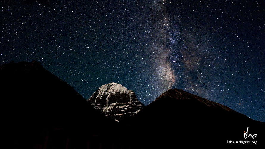 Mount Kailash Silhouette Under the Milky Way Galaxy at Night HD wallpaper
