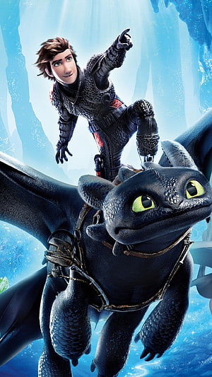 Hiccup and Toothless soaring through icy skies in How to Train Your Dragon HD phone wallpaper