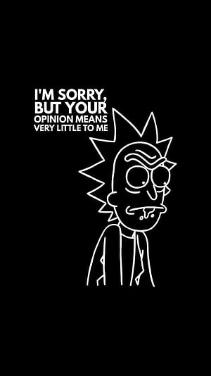 Rick Sanchez Line Art Portrait with Sarcastic Quote on Black Background HD phone wallpaper