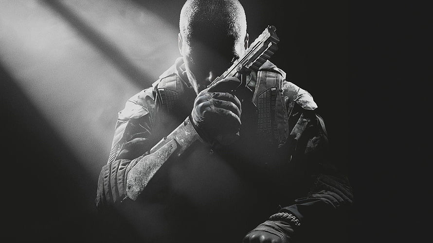 Black Ops 2 Soldier Holding Pistol in Dramatic Black and White Lighting HD wallpaper