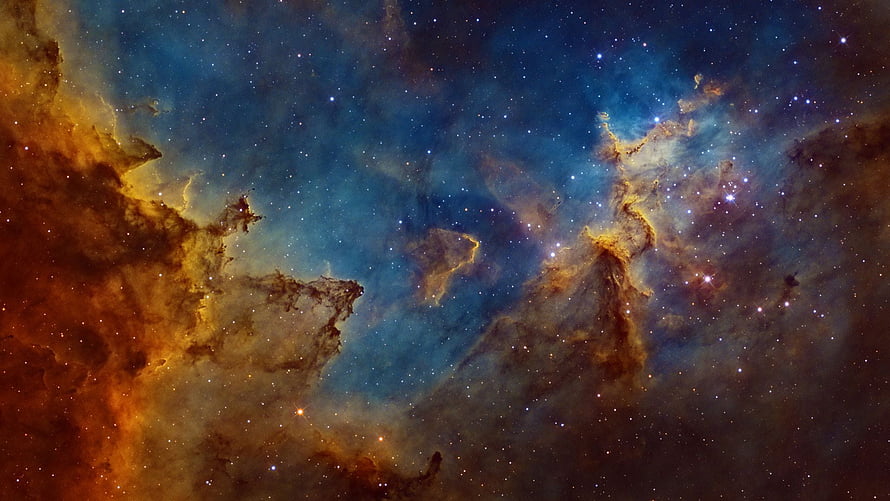 Carina Nebula Deep Space Astrophotography with Vibrant Blue and Orange Gas Clouds HD wallpaper