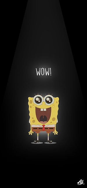 SpongeBob SquarePants Standing Under Spotlight With Wide Open Mouth and Surprised Expression HD phone wallpaper