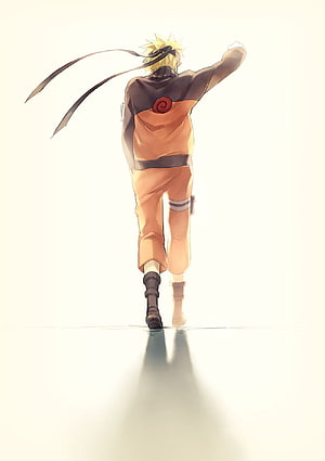 Naruto Uzumaki Walking Away in Orange Jumpsuit with Konoha Headband HD phone wallpaper