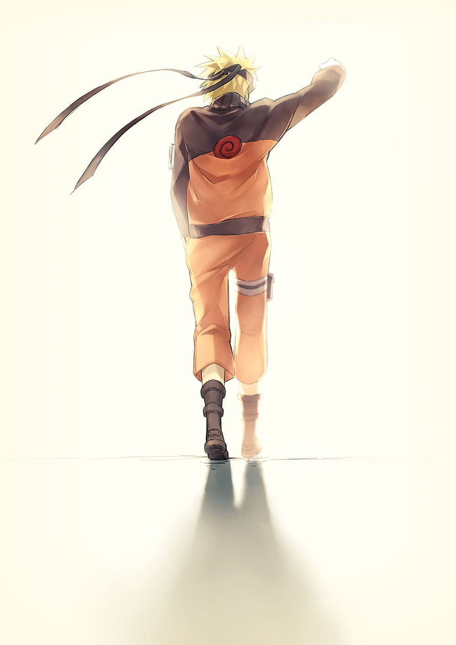 Naruto Uzumaki Walking Away in Orange Jumpsuit with Konoha Headband HD phone wallpaper