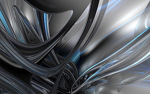 Abstract 3D metallic swirls with flowing chrome lines and cool blue light reflections HD wallpaper