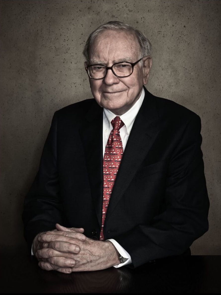 Warren Buffett Formal Portrait by Dan Winters in Black Suit and Red Patterned Tie HD phone wallpaper