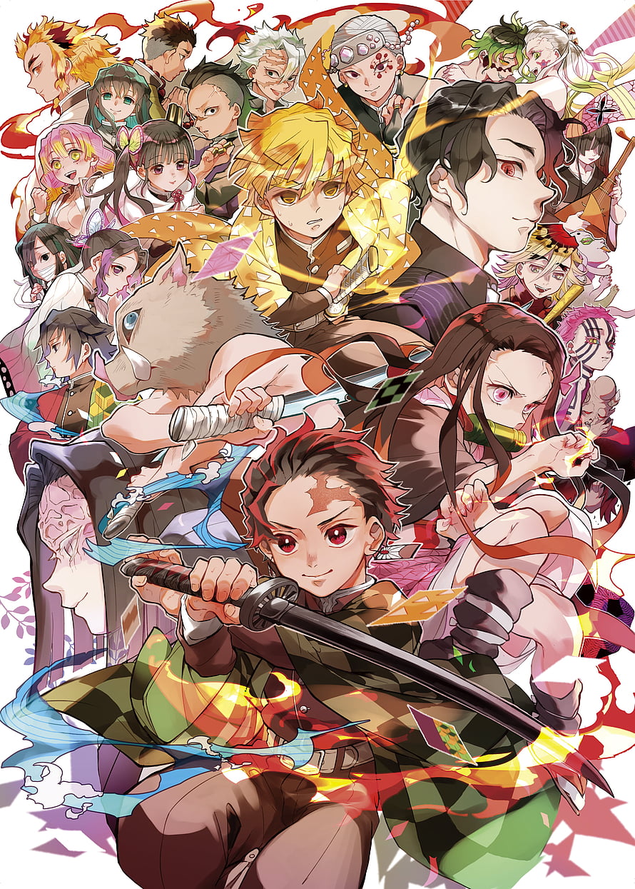 Demon Slayer Full Cast Group Art Featuring Tanjiro Kamado and Hashira HD phone wallpaper