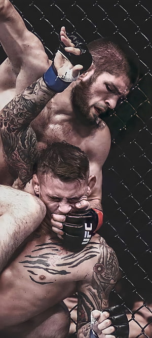 UFC Fighter Khabib Nurmagomedov Applying Rear Naked Choke in Octagon Cage HD phone wallpaper