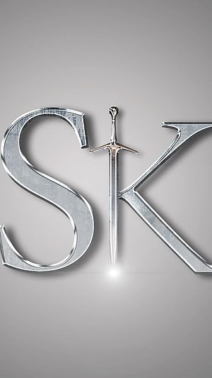 Silver Metallic SK Lettering with Ornate Sword Design on Gray Background HD phone wallpaper