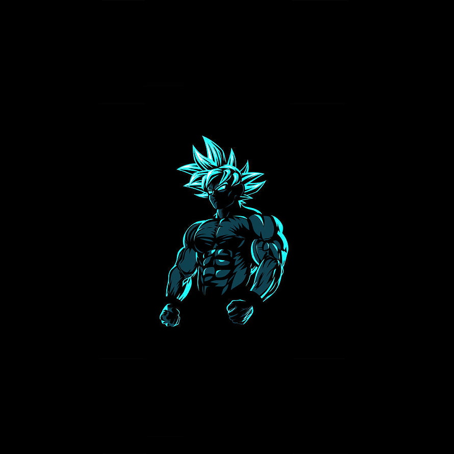 Goku Beast Form Minimalist Neon Cyan Anime Illustration on Black Background HD phone wallpaper