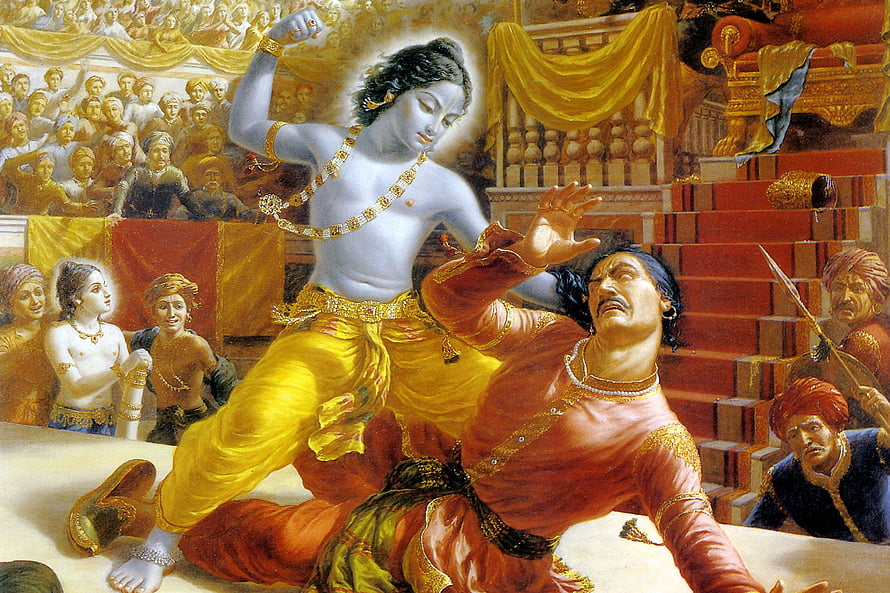 Krishna Defeats Kansa in Epic Mahabharata Confrontation HD wallpaper