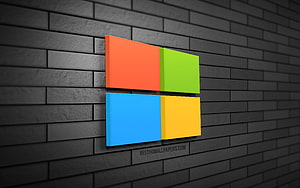 Microsoft Windows 11 3D Logo on Dark Gray Brick Wall HD wallpaper