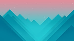 Minimalist Geometric Mountain Range with Gradient Sky and Stars HD wallpaper