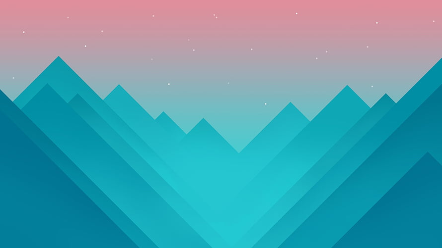 Minimalist Geometric Mountain Range with Gradient Sky and Stars HD wallpaper