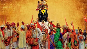 Vithoba Deity Procession with Devotees and Traditional Music in Vibrant Indian Festival Scene HD wallpaper