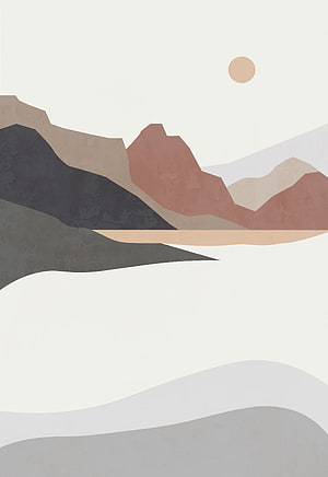 Minimalist Abstract Mountain Landscape with Warm Earth Tones and Sun HD phone wallpaper